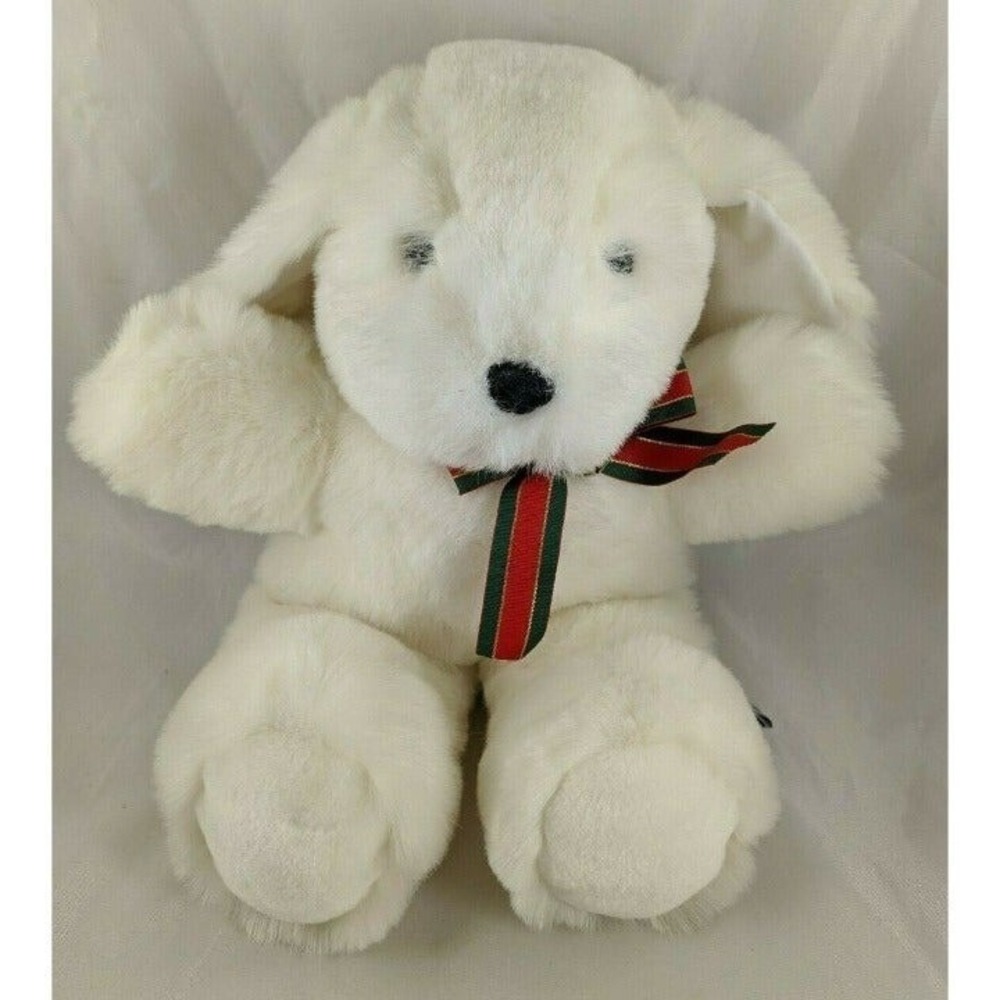 White Dog Christmas Ribbon Bell 15 Inch Chrisha Playful Plush 1988 Stuffed